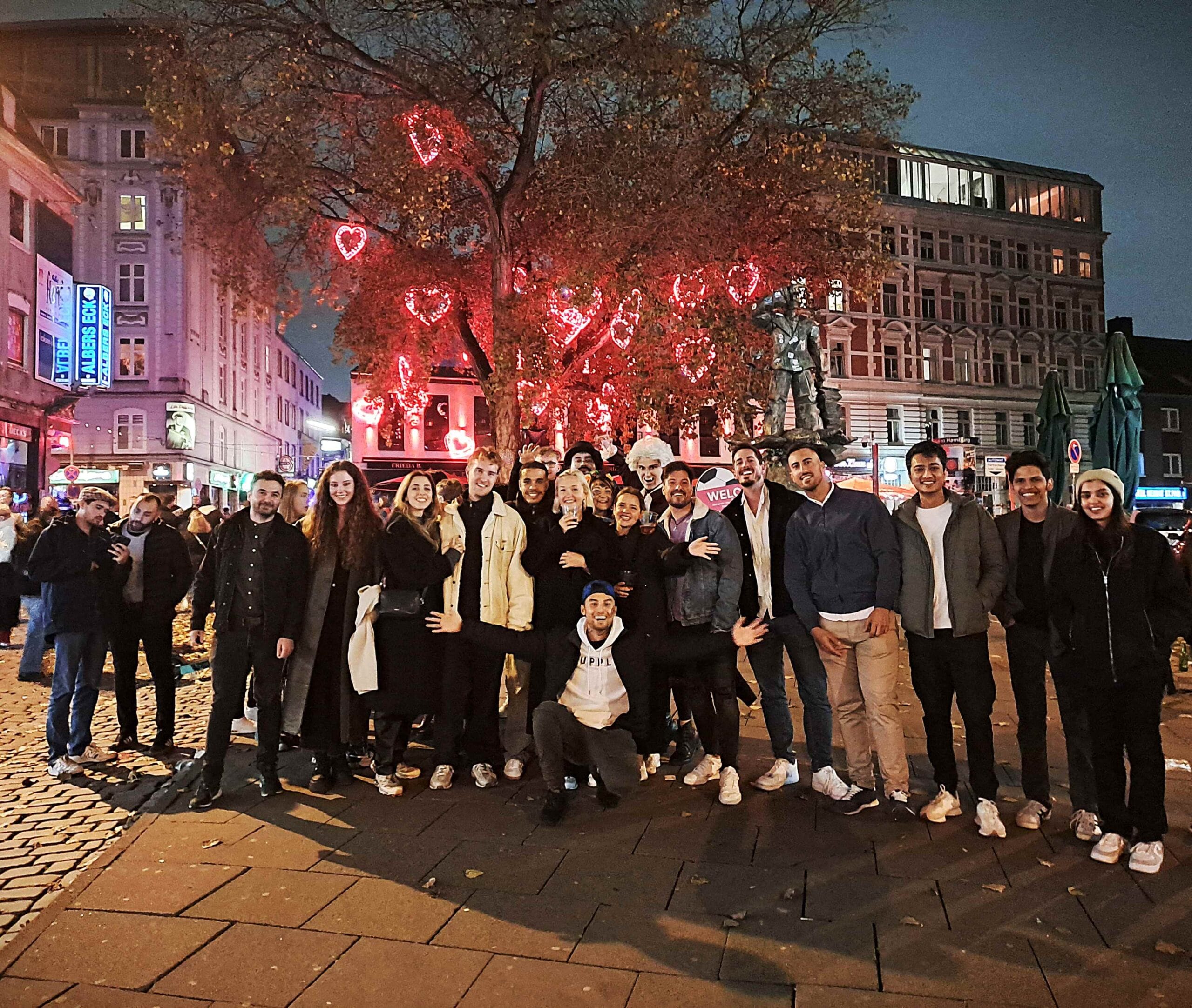 Group photo on Berlin street – Bartour Berlin pubcrawl night